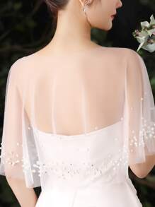 Faux Pearl Decor Wedding Wrap - White - View 3