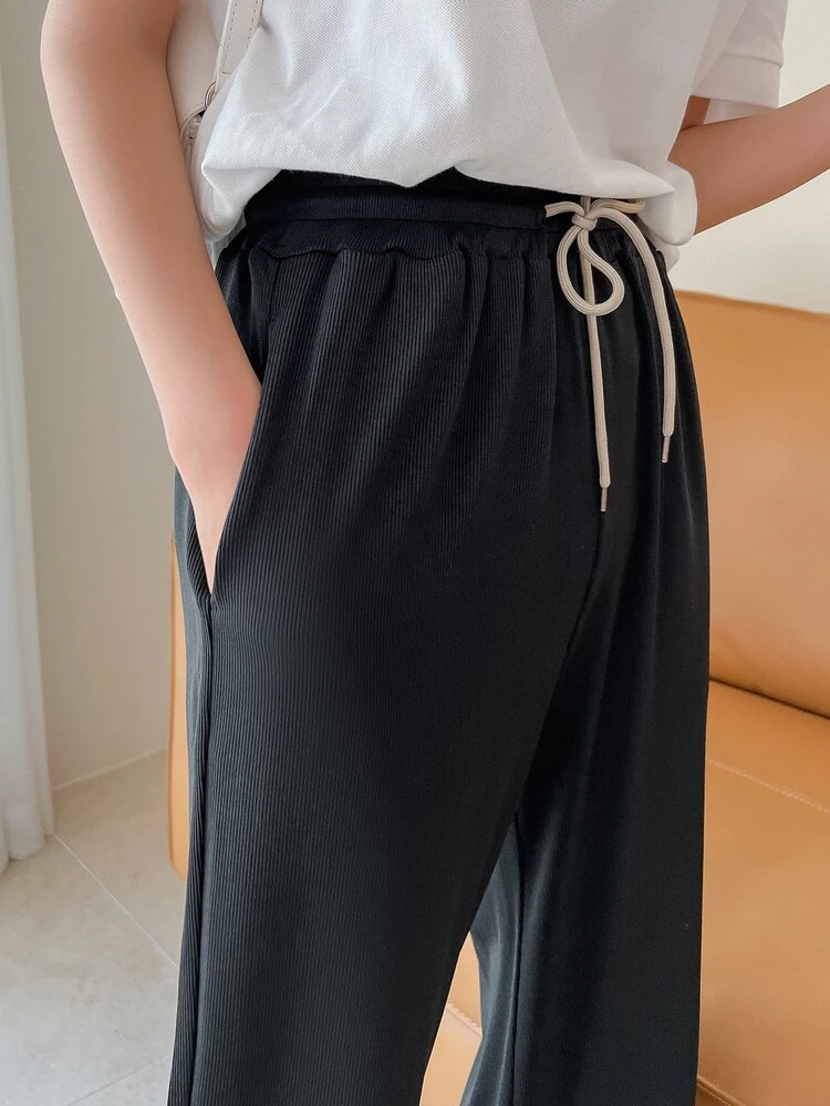 Drawstring Waist Wide Leg Pants