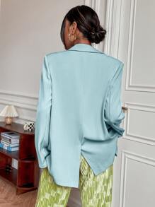 Single Breasted Flap Detail Blazer - Baby Blue - View 2