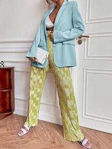 Single Breasted Flap Detail Blazer - Baby Blue - View 5
