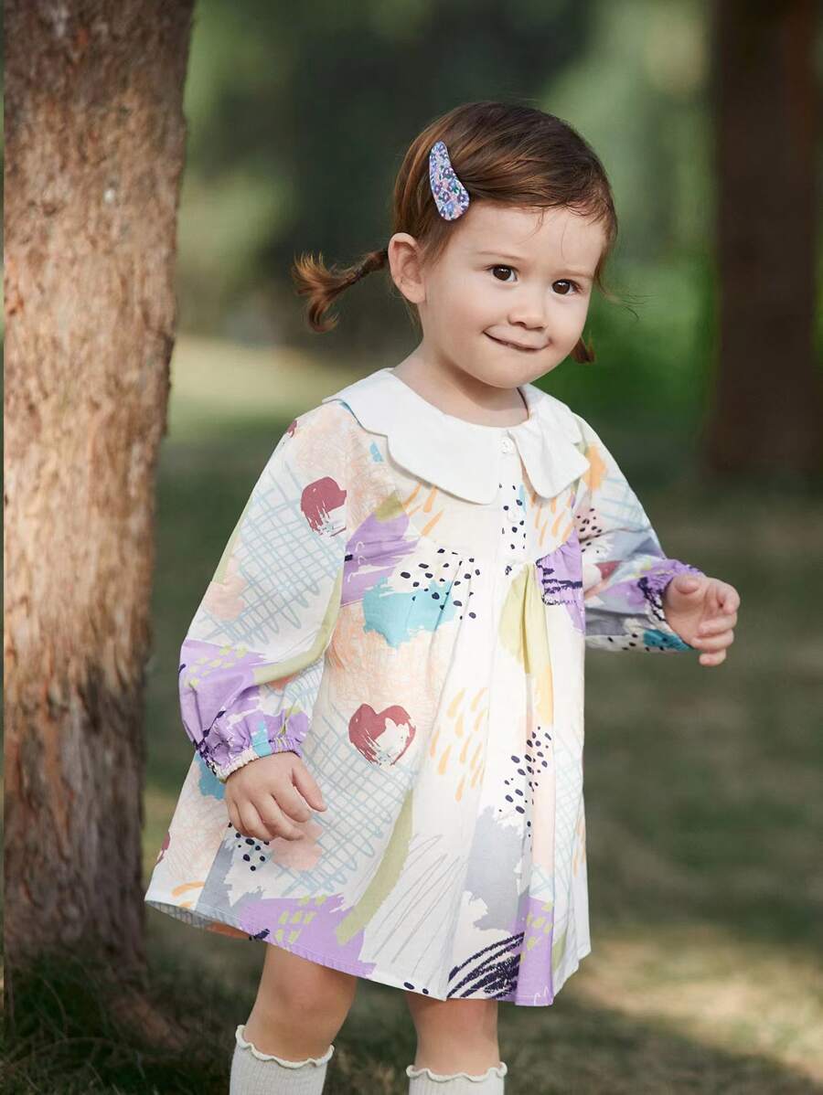 小女童塗鴉圖案連衣裙 - 彩色 - 查看 1