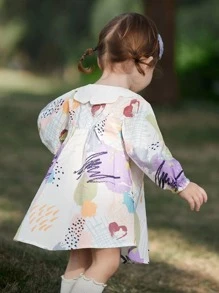 小女童塗鴉圖案連衣裙 - 彩色 - 查看 2