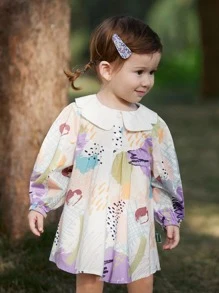 小女童塗鴉圖案連衣裙 - 彩色 - 查看 3