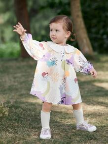 小女童塗鴉圖案連衣裙 - 彩色 - 查看 5