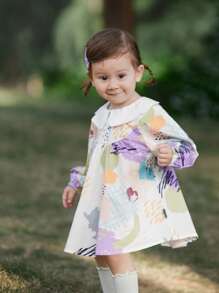 小女童塗鴉圖案連衣裙 - 彩色 - 查看 6