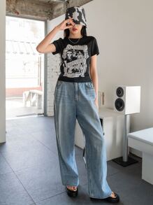 DAZY Áo thun họa tiết hình & khẩu hiệu - màu đen - Xem 3