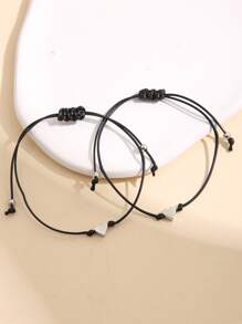 2 piezas pulsera de cuerda con diseño de corazón - Negro - Ver 2