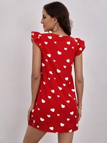 SHEIN 愛心圖案蝴蝶袖連衣裙 - 紅色 - 查看 2
