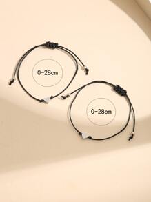 2 piezas pulsera de cuerda con diseño de corazón - Negro - Ver 3