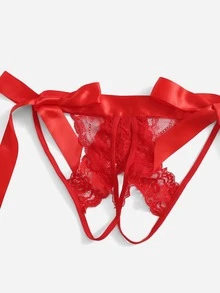 con encaje con lazo delantero Set de lencería & 1 pieza Anillo de pierna - Rojo - Ver 5