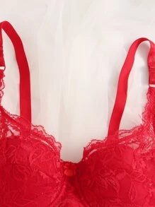 Bow Detail Lace Underwire Bra Lingerie - Red - View 6