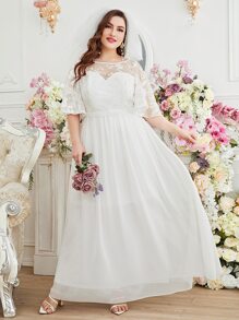 SHEIN Belle 大碼蝴蝶袖雪紡婚紗洋裝不附帶頭紗