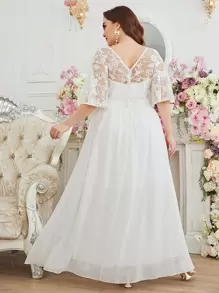 SHEIN Belle 大碼蝴蝶袖雪紡婚紗洋裝不附帶頭紗