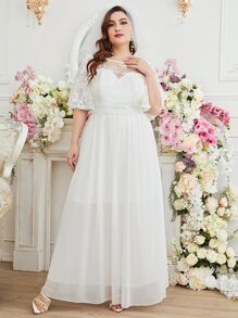 SHEIN Belle 大碼蝴蝶袖雪紡婚紗洋裝不附帶頭紗