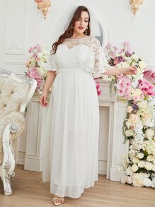 SHEIN Belle 大碼蝴蝶袖雪紡婚紗洋裝不附帶頭紗