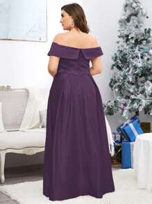 SHEIN Belle Hơn Off Shoulder Xếp nếp Thêm dài Chính thức Váy phù dâu - Màu tím - Xem 2