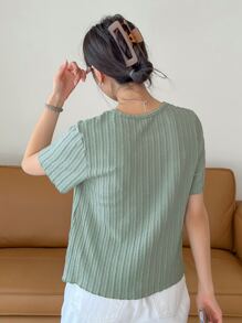 DAZY Lettuce Trim Textured Solid Tee - Mint Green - View 2