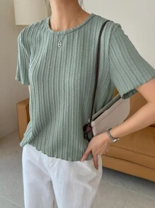 DAZY Lettuce Trim Textured Solid Tee - Mint Green - View 7