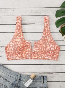 Allover Print V Wired Bikini Top - Orange - View 1