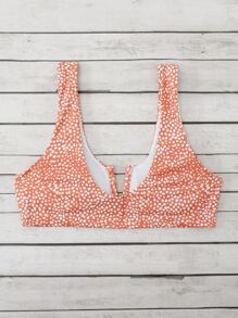 Allover Print V Wired Bikini Top - Orange - View 2