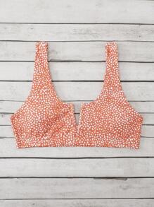 Allover Print V Wired Bikini Top - Orange - View 3