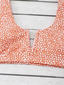Allover Print V Wired Bikini Top - Orange - View 4