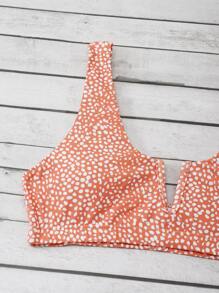 Allover Print V Wired Bikini Top - Orange - View 5