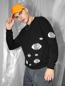 CazFhey Men Graphic Print Drop Shoulder Pullover - Black - View 1