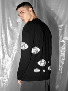 CazFhey Men Graphic Print Drop Shoulder Pullover - Black - View 2