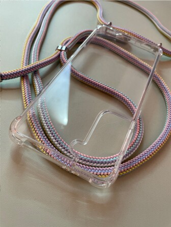 Snodd Apple Transparent Axelskal med Rosa Rep Kompatibelt med Vattentätt Stötsäkert Falltåligt Reptåligt