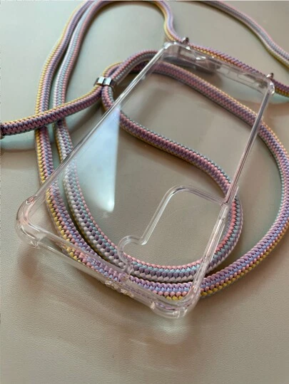 挂绳 Apple 透明斜挎手机壳，带粉色绳，适用于 防水防震防摔防刮