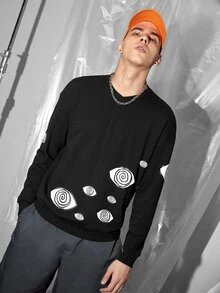 CazFhey Men Graphic Print Drop Shoulder Pullover - Black - View 5