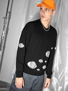 CazFhey Men Graphic Print Drop Shoulder Pullover - Black - View 6