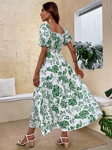 Floral Print Puff Sleeve Dress - Multicolor - View 2