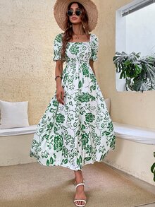 Floral Print Puff Sleeve Dress - Multicolor - View 4