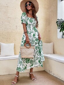 Floral Print Puff Sleeve Dress - Multicolor - View 5