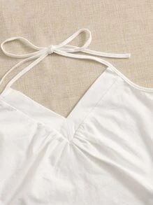 SHEIN EZwear 素色抽褶細節掛脖上衣 - 白色 - 查看 4