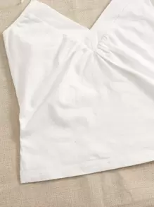 SHEIN EZwear 素色抽褶細節掛脖上衣 - 白色 - 查看 5