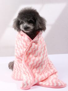 nicovaer 1pc Soft, Absorbent, Pink Wavy Pattern Polyester Fiber Pet Towel & Blanket Suitable For Daily Use, Outdoor Travel For Cats And Dogs - Multicolor - View 1