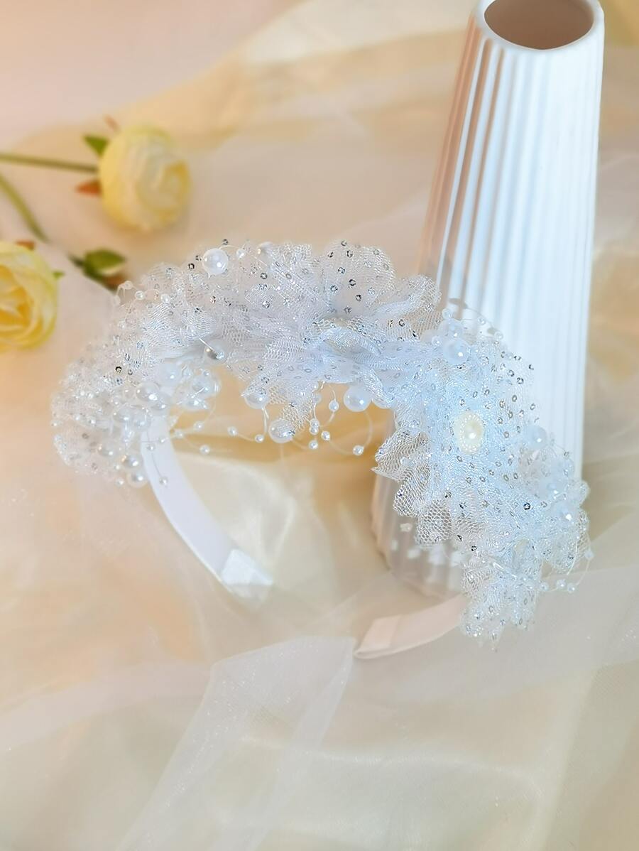 Băng đô trang trí bằng ngọc trai & giả ngọc trai - trắng - Xem 1