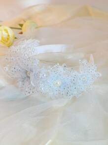 Băng đô trang trí bằng ngọc trai & giả ngọc trai - trắng - Xem 3