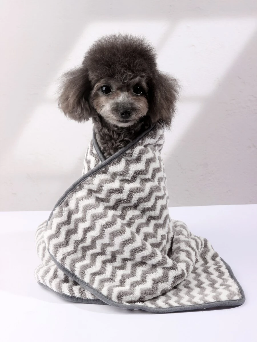 nicovaer 1 Bộ Khăn Thấm Mềm & Chăn Ấm Cho Thú Cưng, Họa Tiết Lượn Sóng Màu Xám, Vải Sợi Polyester, Thích Hợp Cho Chó Mèo, Sử Dụng Hàng Ngày Và Du Lịch Ngoài Trời - Nhiều màu - Xem 1