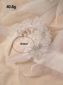 Băng đô trang trí bằng ngọc trai & giả ngọc trai - trắng - Xem 5