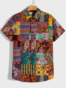 Manfinity VCAY Hombres Camisa con estampado de retazo - Multicolor - Ver 1