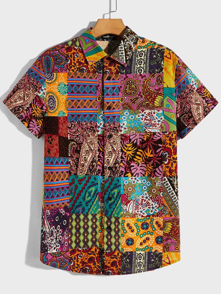 Manfinity VCAY Hombres Camisa con estampado de retazo - Multicolor - Ver 1