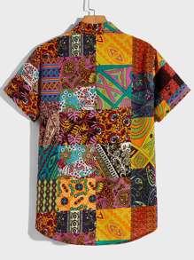 Manfinity VCAY Hombres Camisa con estampado de retazo - Multicolor - Ver 2