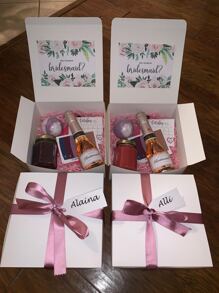 2 件白色带盖礼盒，伴娘求婚礼盒配丝带礼盒，婚礼、生日礼物、送礼会和其他派对的礼盒，情人节礼物，情人节 - 白色 - 查看 6