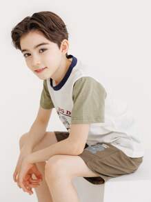 Niños Camiseta con estampado de letra de color combinado - Multicolor - Ver 5