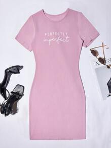 SHEIN Unity Letter Graphic Bodycon Dress - Lilac Purple - View 1