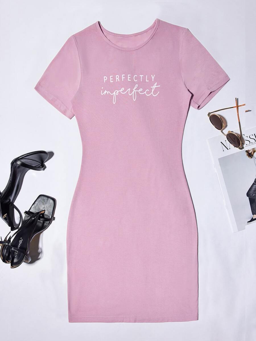SHEIN Unity Letter Graphic Bodycon Dress - Lilac Purple - View 1